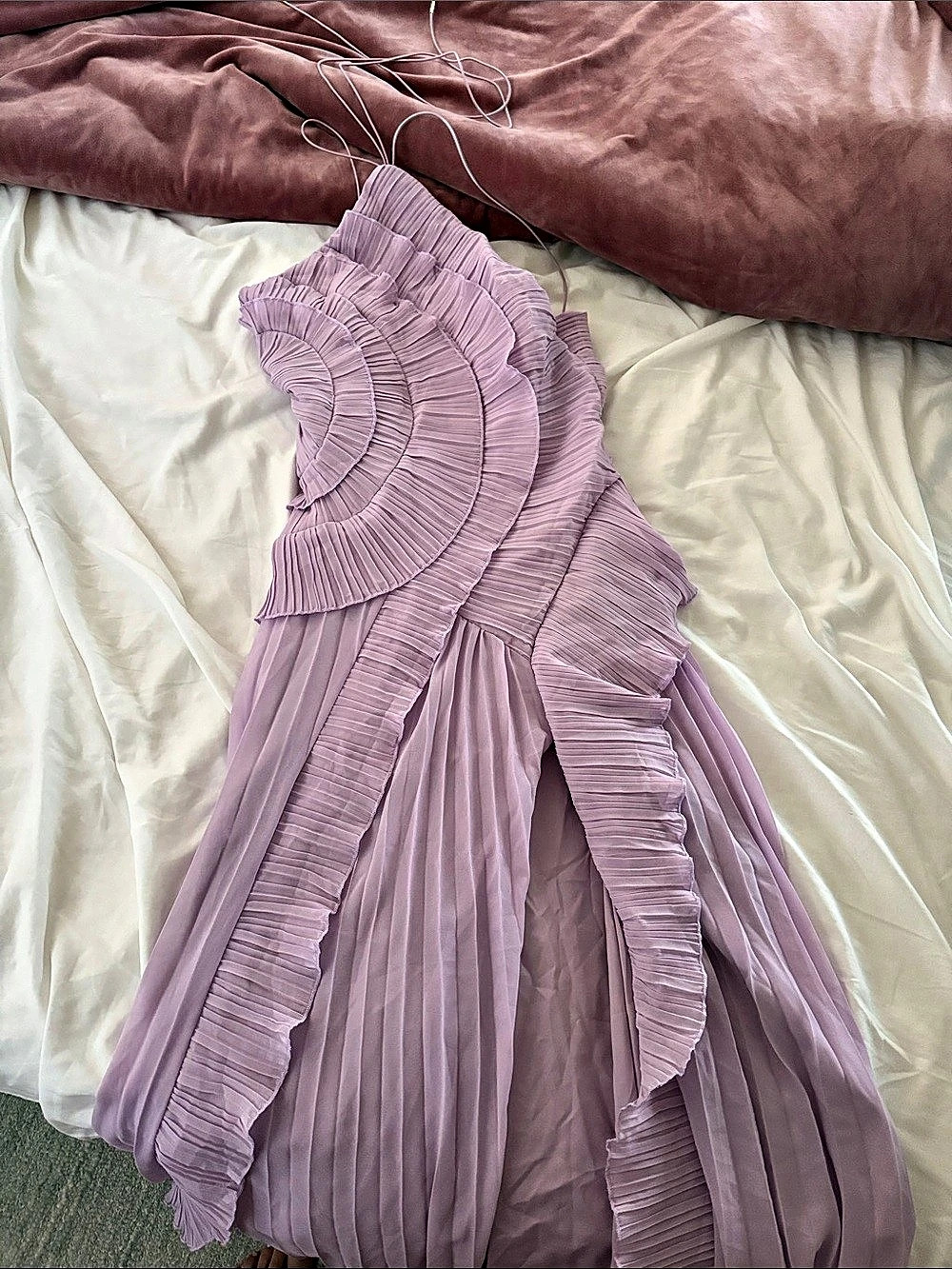 Purple Pleated Ruffle Maxi Dress Like New